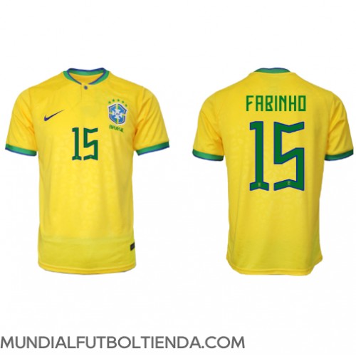 Camiseta Brasil Fabinho #15 Primera Equipación Replica Mundial 2022 mangas cortas